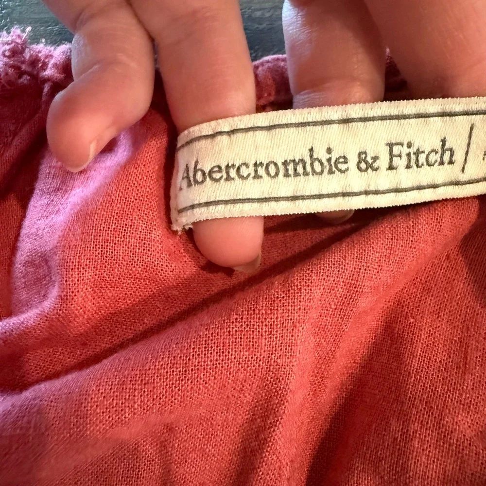 Abercrombie & Fitch Red Pink Tie Front Puff Sleeve Crop Top Blouse Small